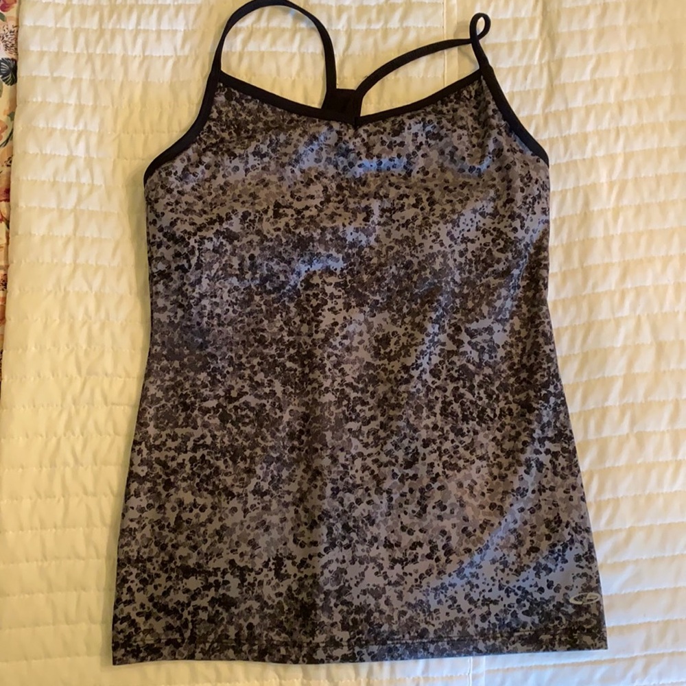 Grey and black workout tank w/ built in bra